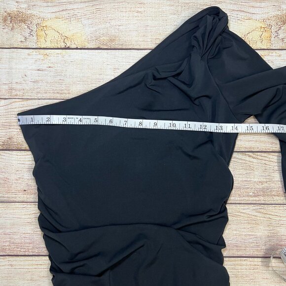 Abercrombie & Fitch Black One Shoulder Bodysuit Size M Long Sleeve Ruched - Picture 6 of 11